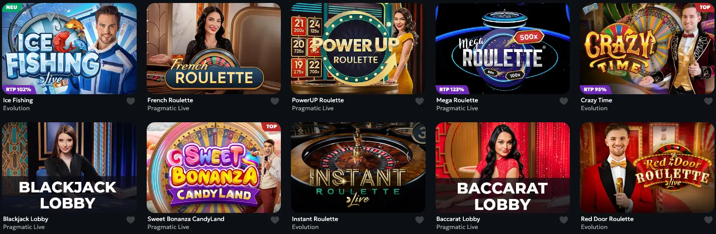 Infinity Casino Live Spiele